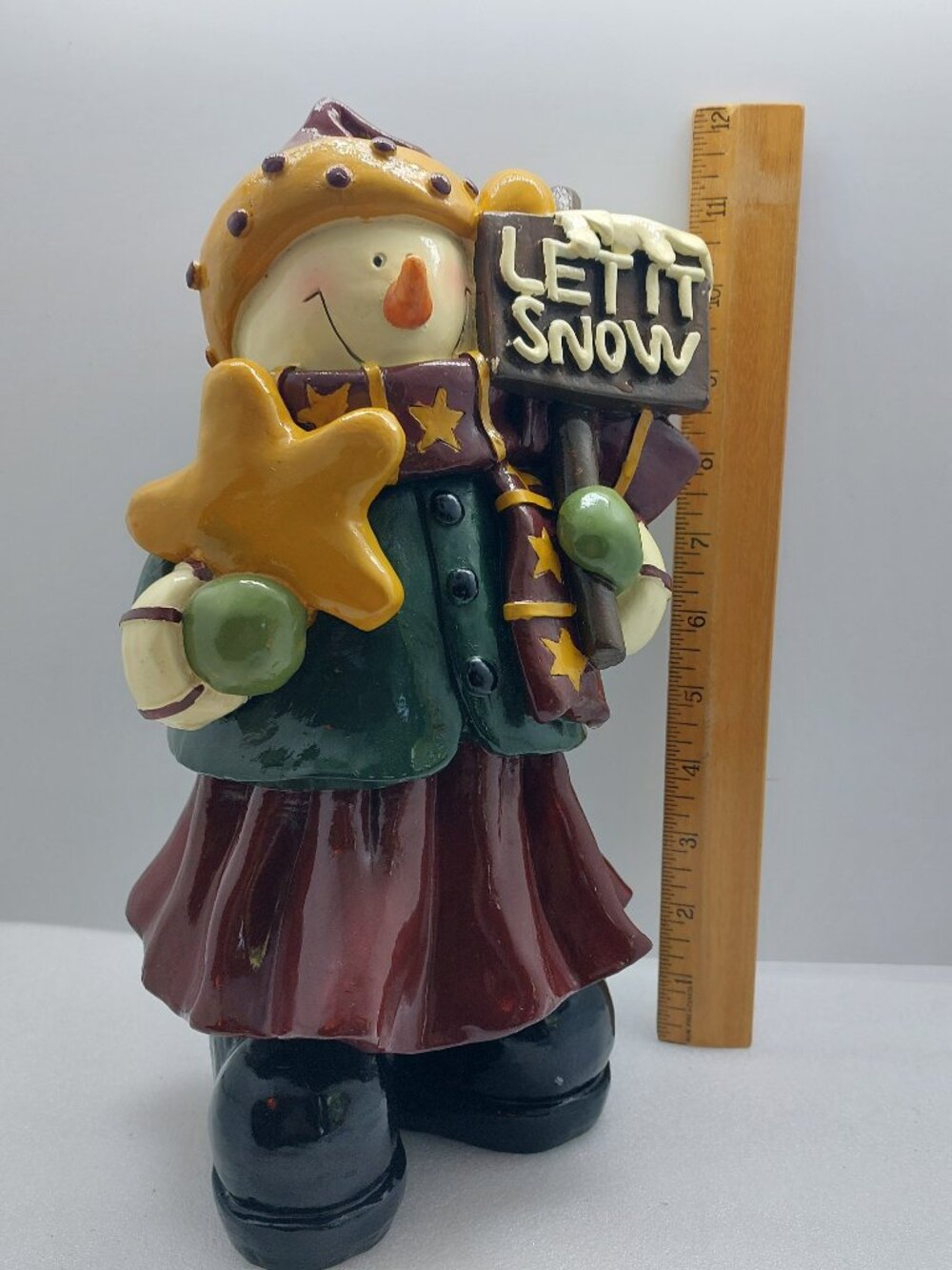 Vintage 12" Snowman Figure Holding Star & Sign Let It Snow